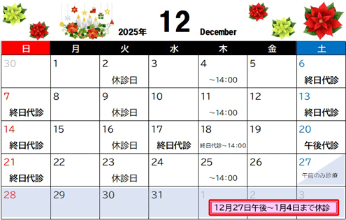12月診療カレンダー